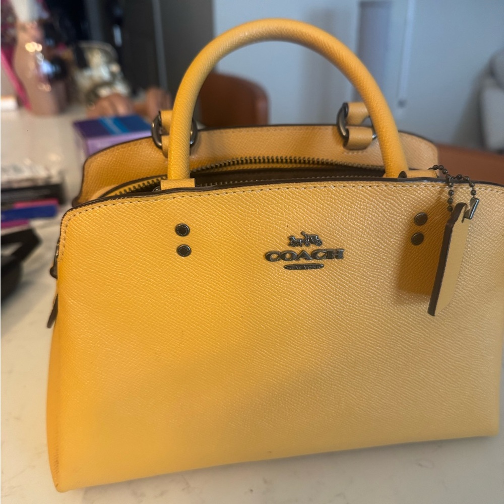 Coach Yellow Saffiano-Style Leather Satchel - Picture 2 of 5